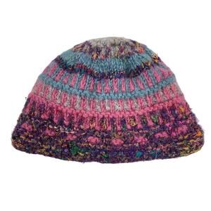 Feelgoodz Kids Pink Purple Gray Polar Fleece Lined Wool Silk Blend Beanie Hat